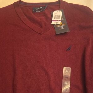 Nautica Red V-Neck Sweater Classic Knit